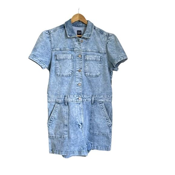 Gap Acid Wash Puff Sleeve Denim Romper - Picture 1 of 10